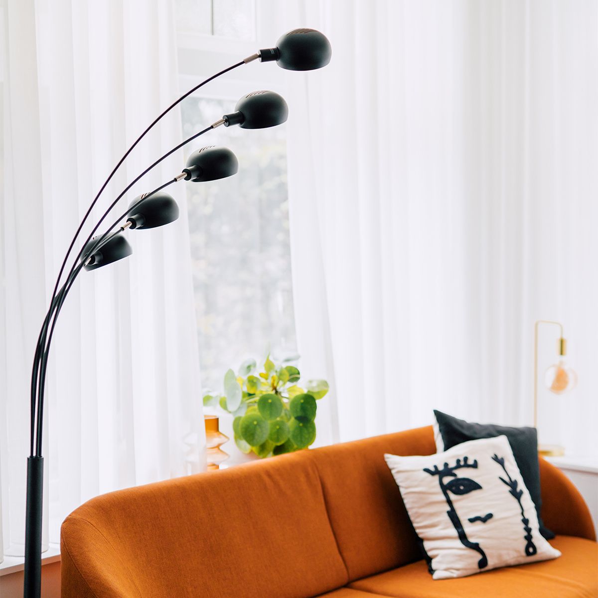 Design vloerlamp zwart met goud 5-lichts - Sixties Marmo