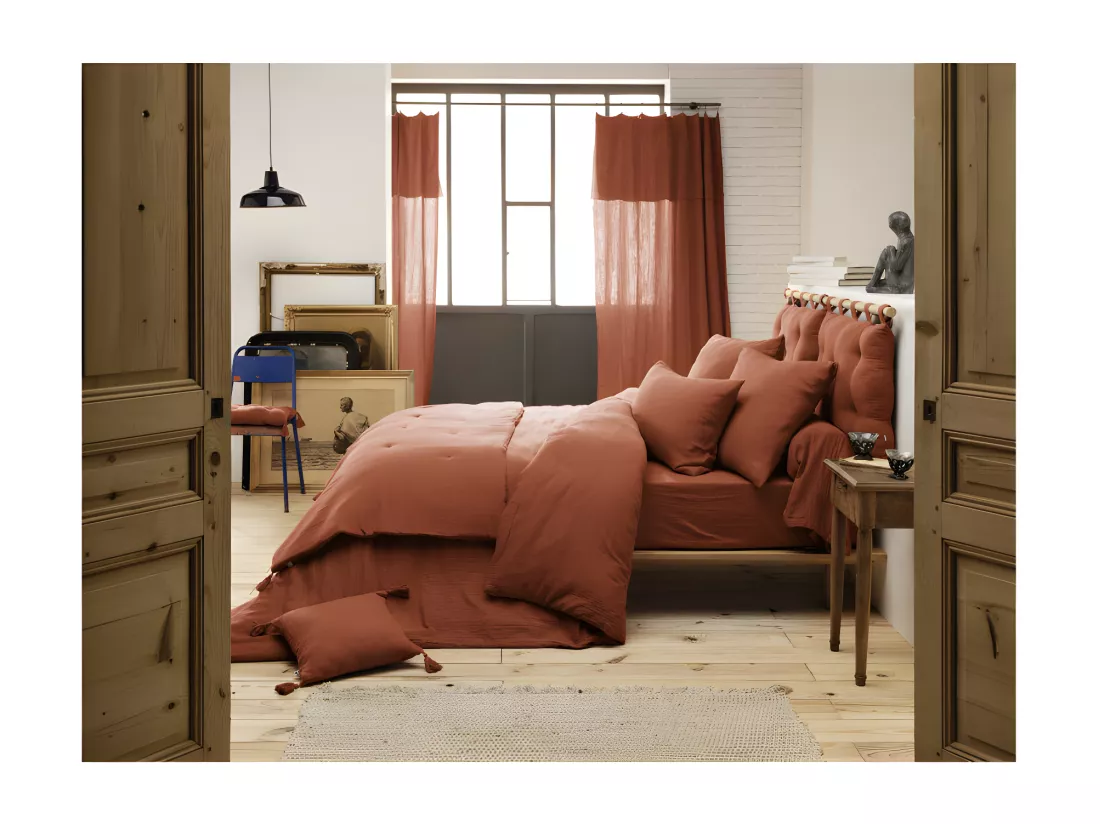 Housse de couette gaze de coton double 200 x 200 cm terracotta - PEPA 2