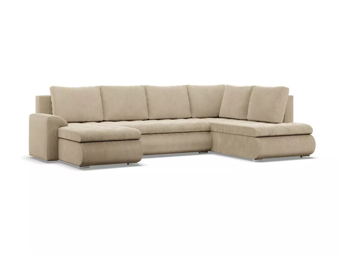 Canapé d'angle en U avec fonction sommeil, Ottoman, Cord - Beige