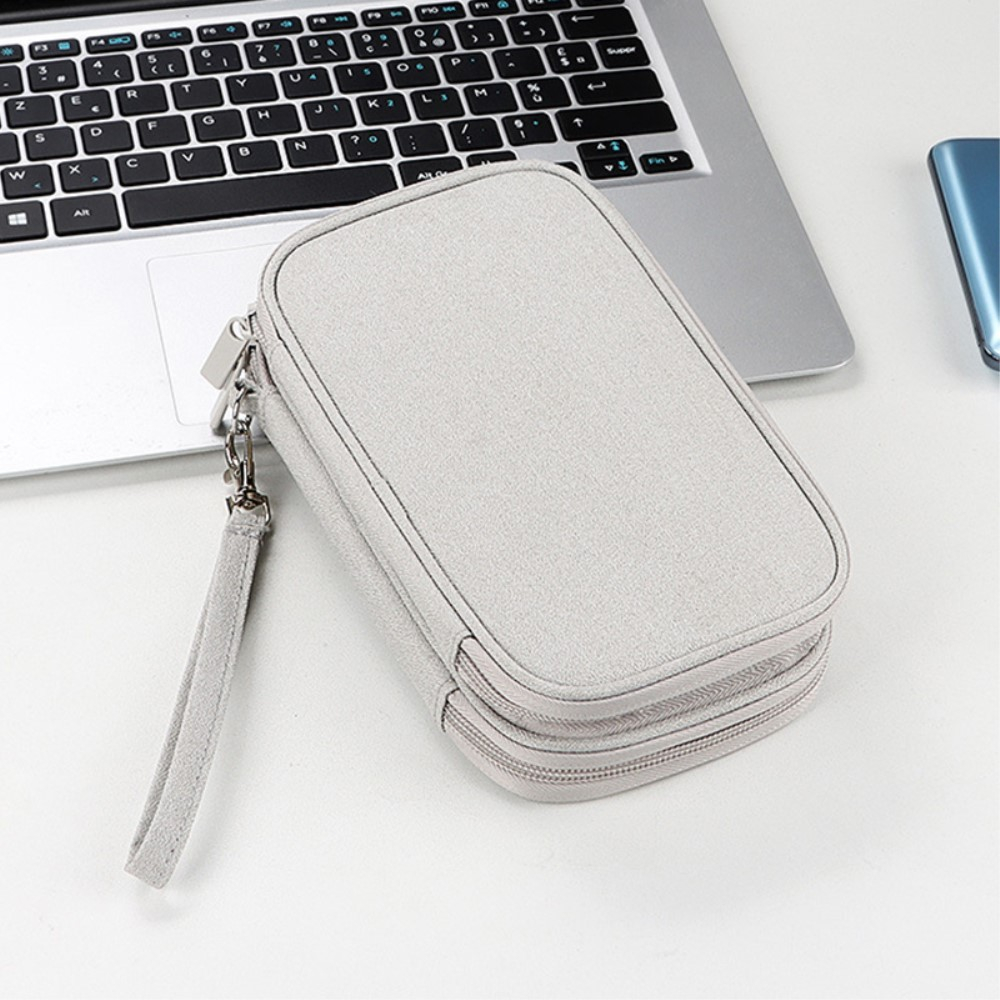 (20x11.5x6cm) Universal Stoff Tasche Reise Organizer für Smartphones / Ladekabel mit Doppel Reissverschluss (Grösse M) - Grau