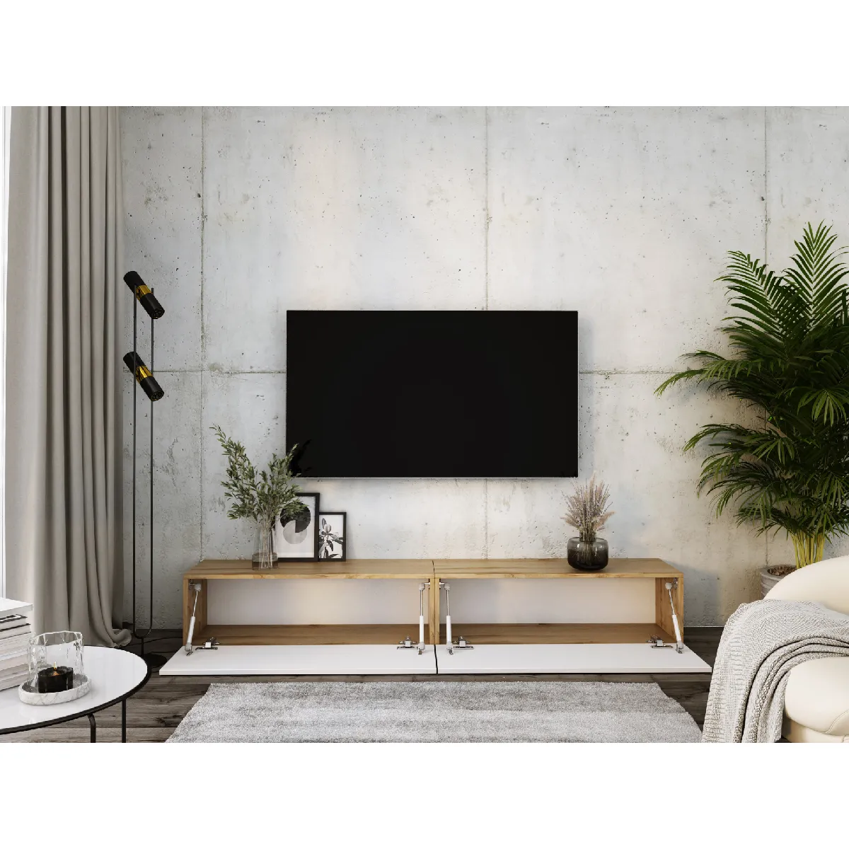 3xeliving Meuble TV suspendu chêne Wotan/blanc