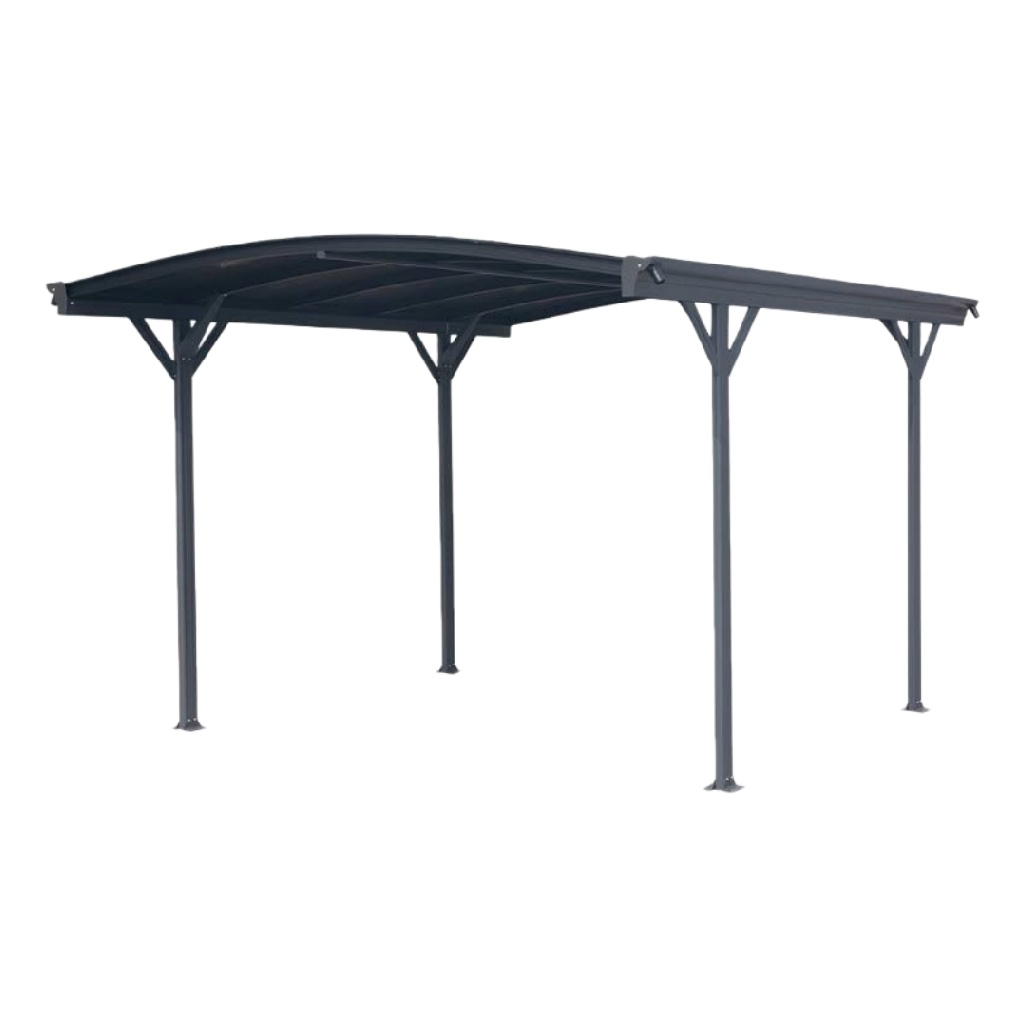 Abri voiture double — 6 × 3 m — structure aluminium et toit en polycarbonate — gris anthracite