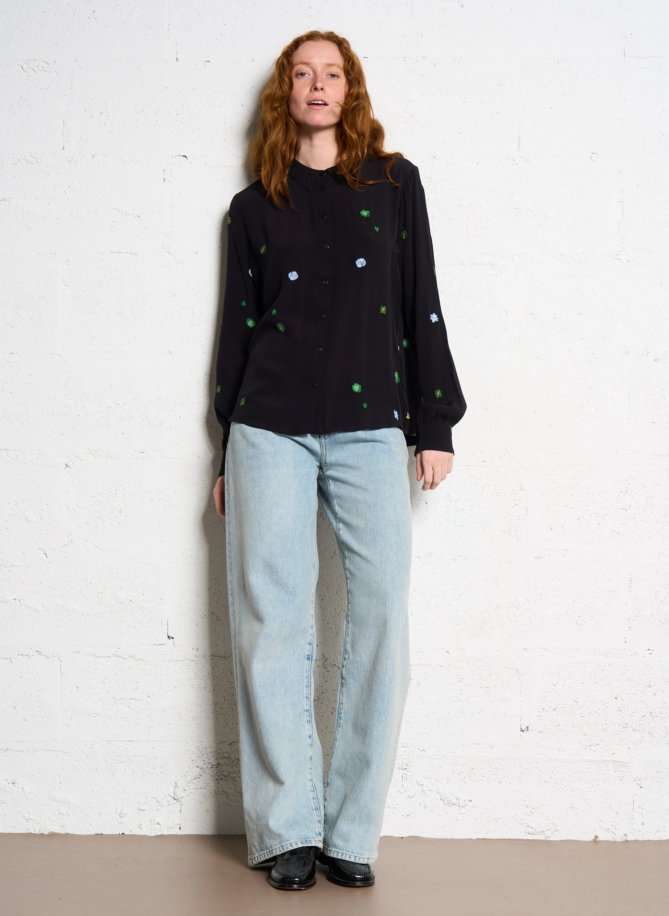 LOT - Chemise droite brodée | Noir
