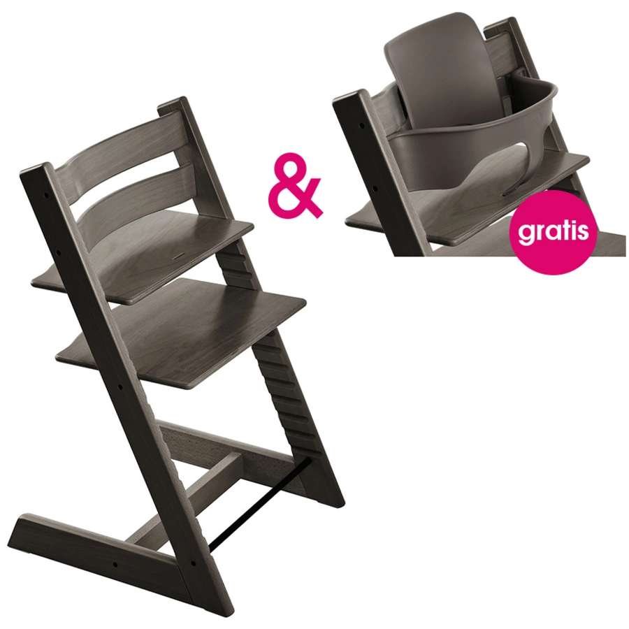 STOKKE® Tripp Trapp® Hochstuhl Buche Hazy Grey + gratis Baby Set Hazy Grey