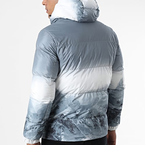 Doudoune Capuche Gris Blanc