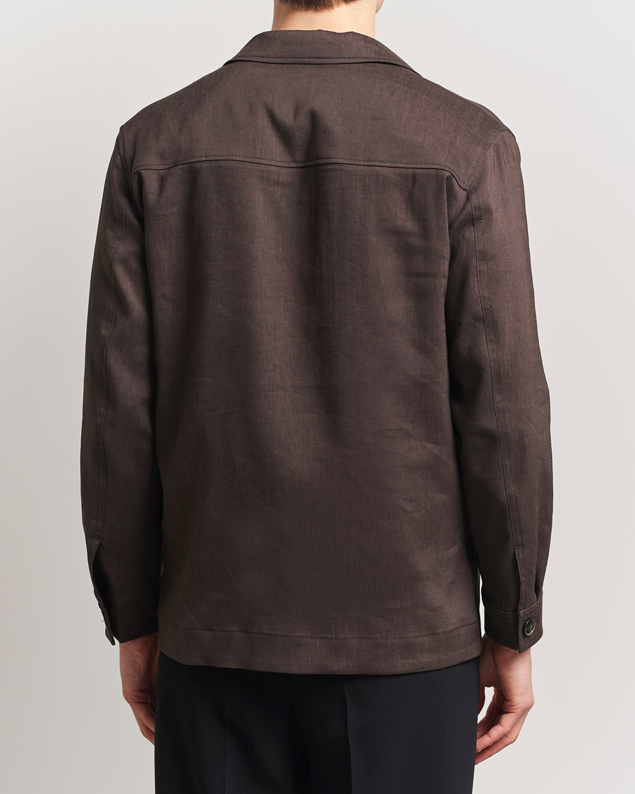 BOSS CAMEL Corvin Linen Shirt Jacket Dark Brown