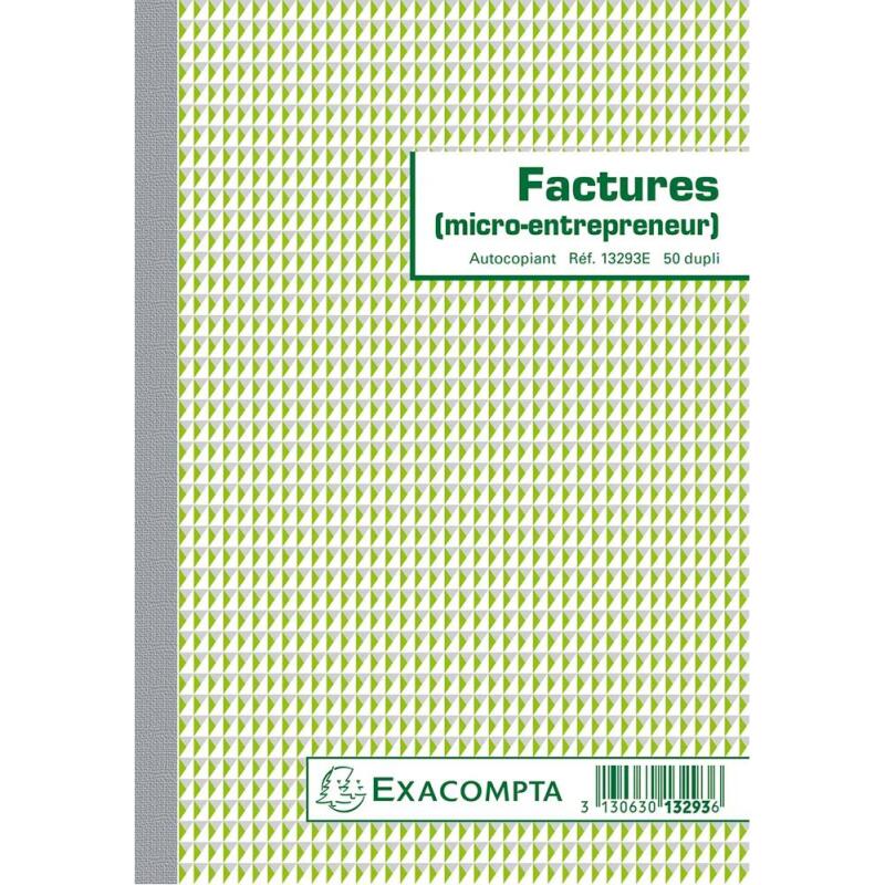 Manifold factures micro-entrepreneur Exacompta 13293E autocopiant 21 x 14,8 cm 50 pages 2 exemplaires