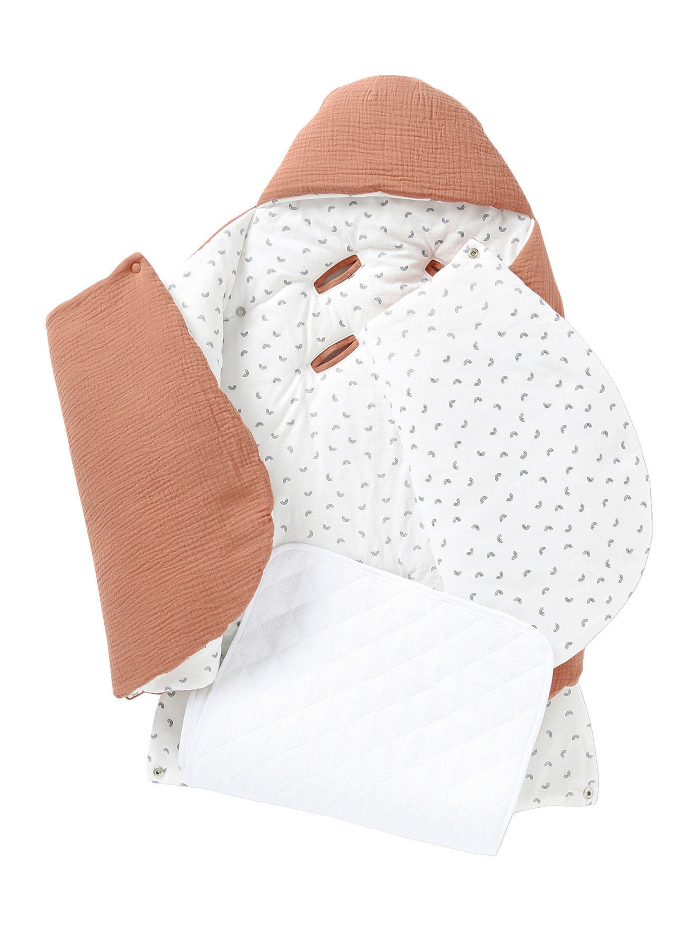 Vertbaudet 2-in-1 Baby Ausfahrsack/Wickelunterlage, Musselin terrakotta
