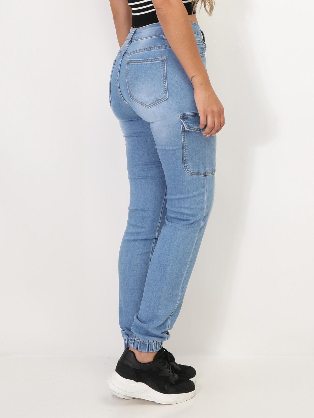Jeans cargo style jogger- Bleu clair