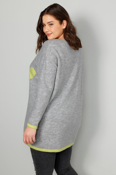 Pullover, oversized, Herzen, V-Ausschnitt, Langarm