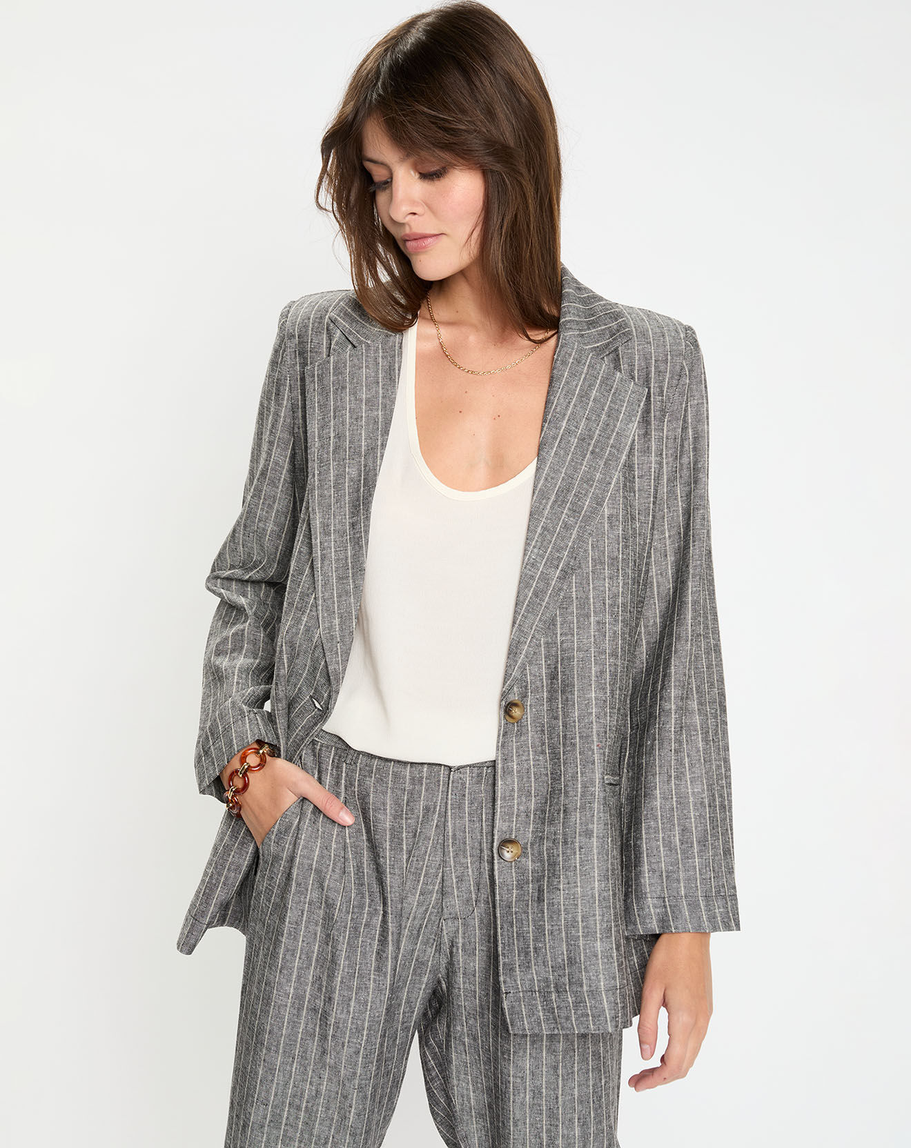 Lauren Vidal Veste en Lin mélangé Lima noir chiné
