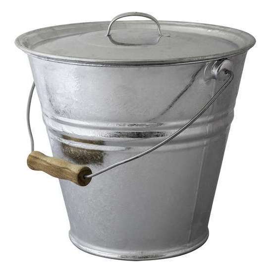 Seau avec couvercle en acier galvanisé, avec poignée en bois - 10L