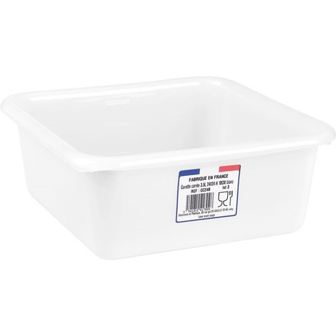 Cuvette carrée - Alimentaire -  24 cm - 3.5 L - blanc