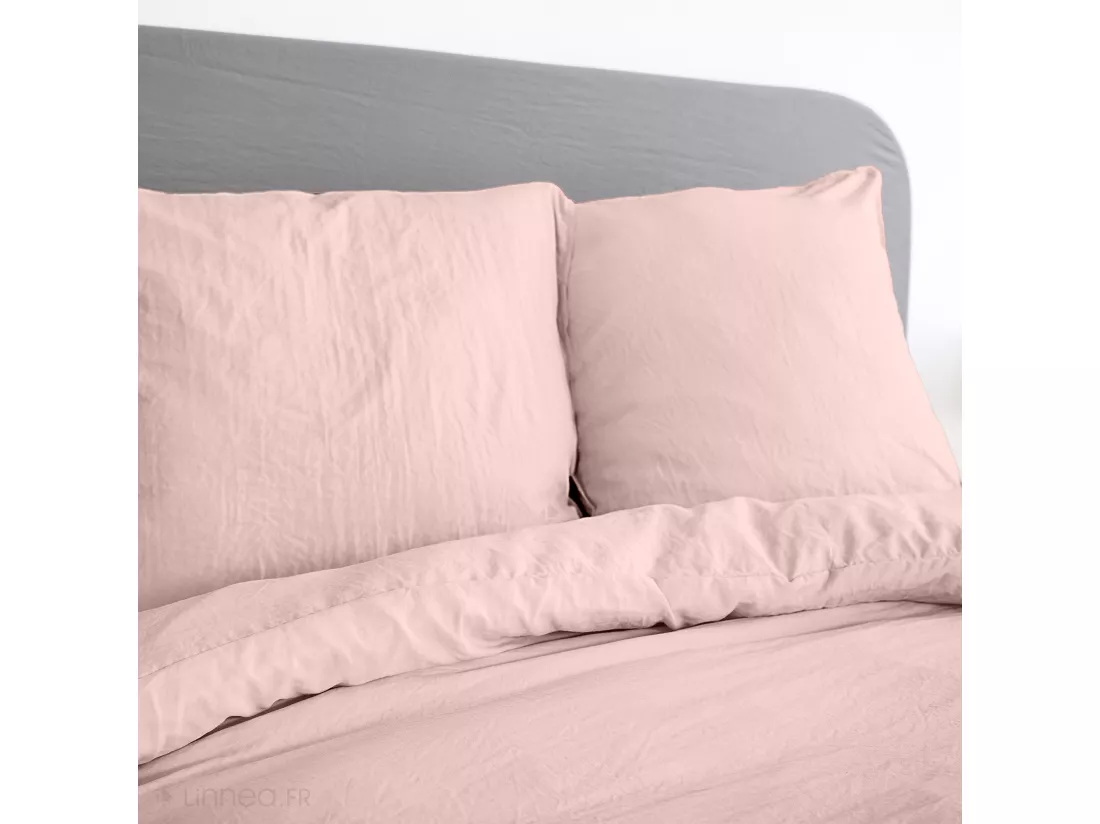 Parure 240x220 cm MILA polyester micro lavée rose poudré 3 pièces