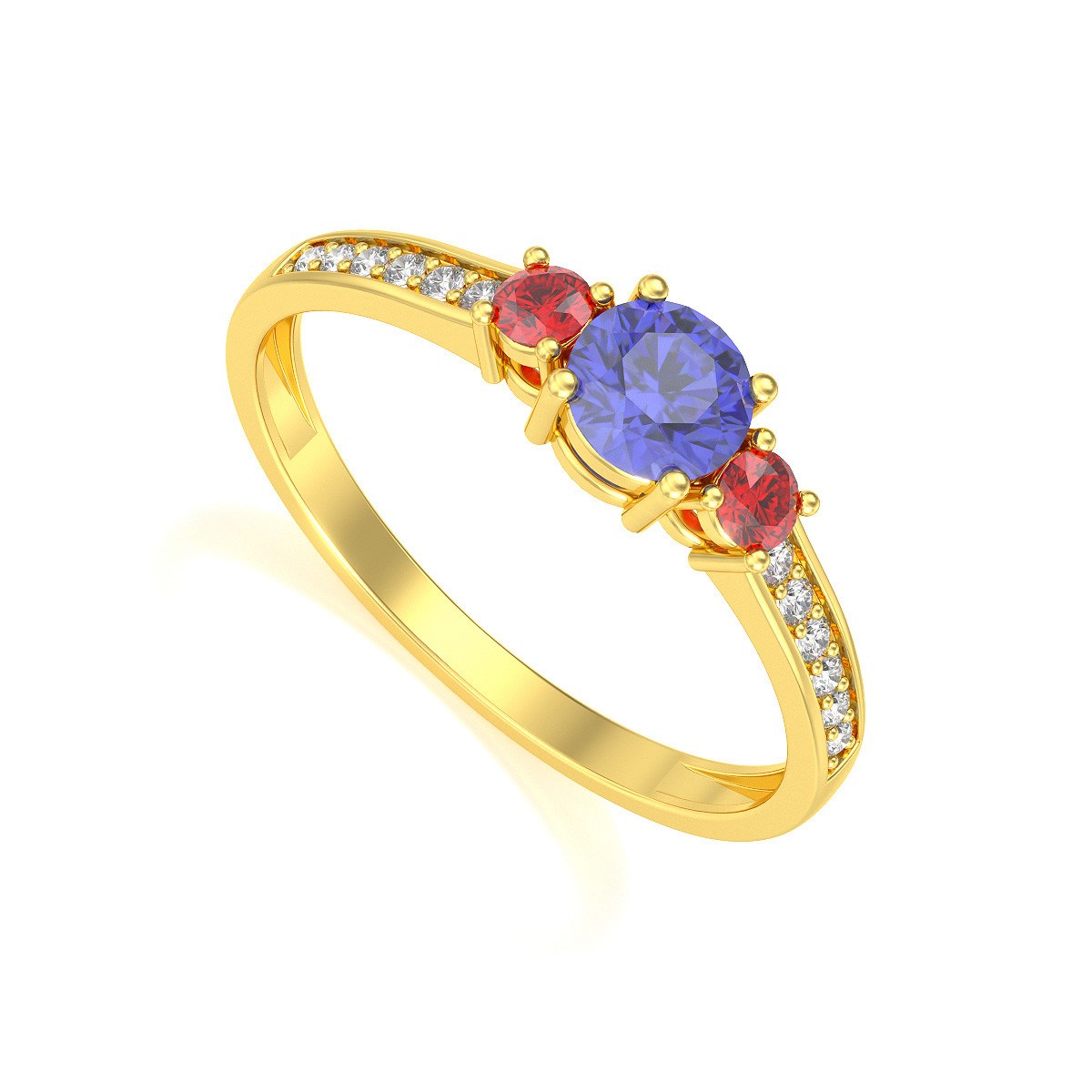 Bague ADEN Or 585 Jaune Tanzanite Rubis et diamants 1.65grs