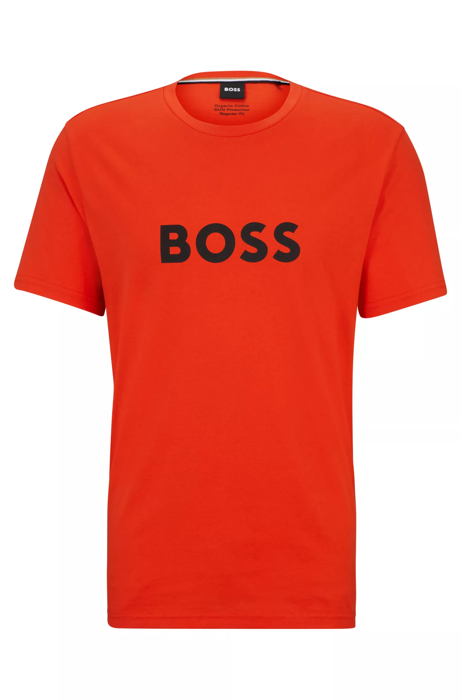 Camiseta BOSS preta de algodão orgânico com logotipo grande.