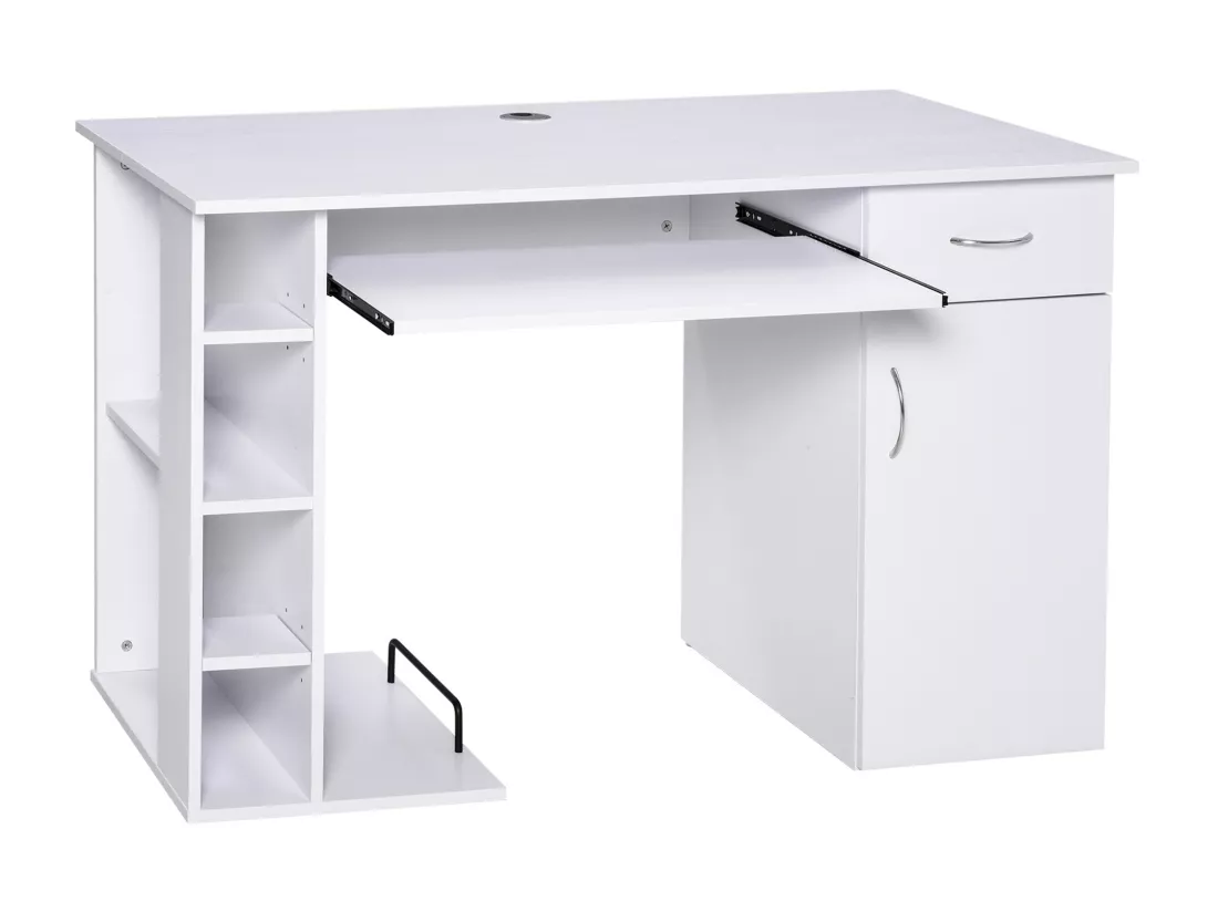 Bureau informatique multimédia multi-rangements avec étagère tiroir tablette clavier MDF 120 x 60 x 74 cm blanc