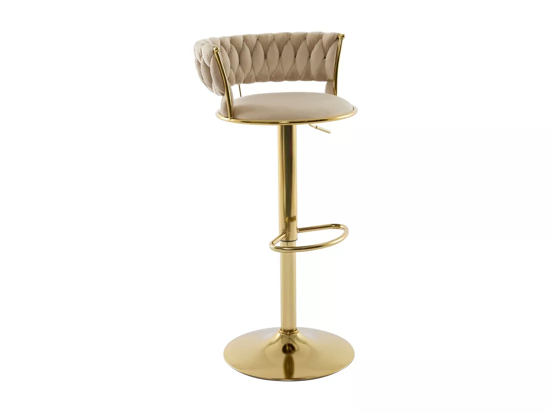Lot de 2 tabourets de bar en velours et métal doré - Hauteur réglable - Beige - LOMYA