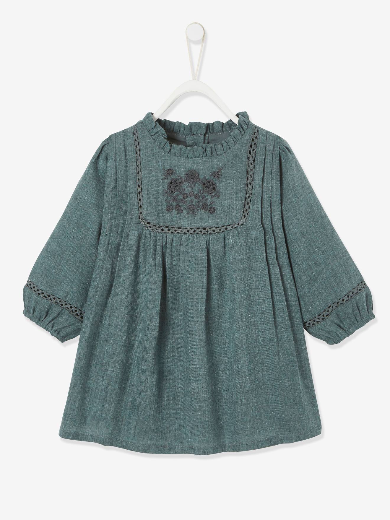 Vestido com aplique bordado, para bebê, cinza mesclado claro