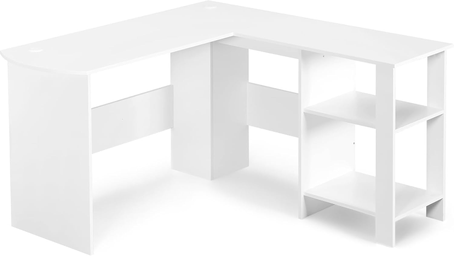 Sweetcrispy L-Form Schreibtisch mit Regal & Schrank, 130x130x74cm Eckschreibtisch, Starker Gaming Tisch mit Ablageflächen, Einfacher Montage, Weiß