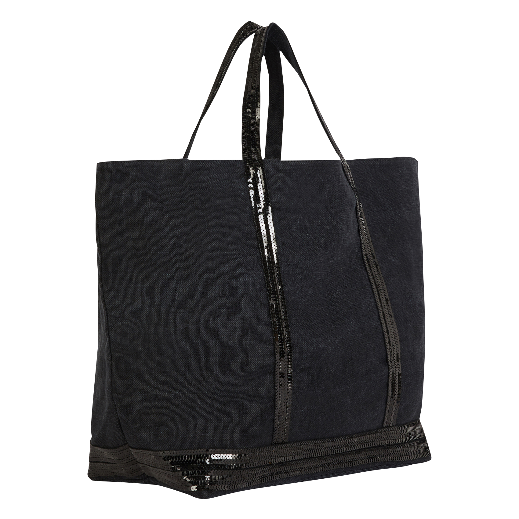Cabas L brodé sequins en lin | Noir