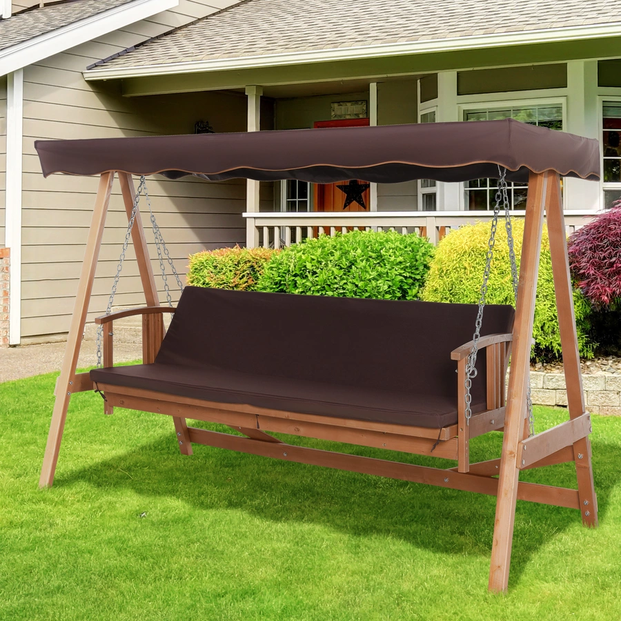 Outsunny 2-in1 Hollywoodschaukel mit Liegefunktion natur, braun
