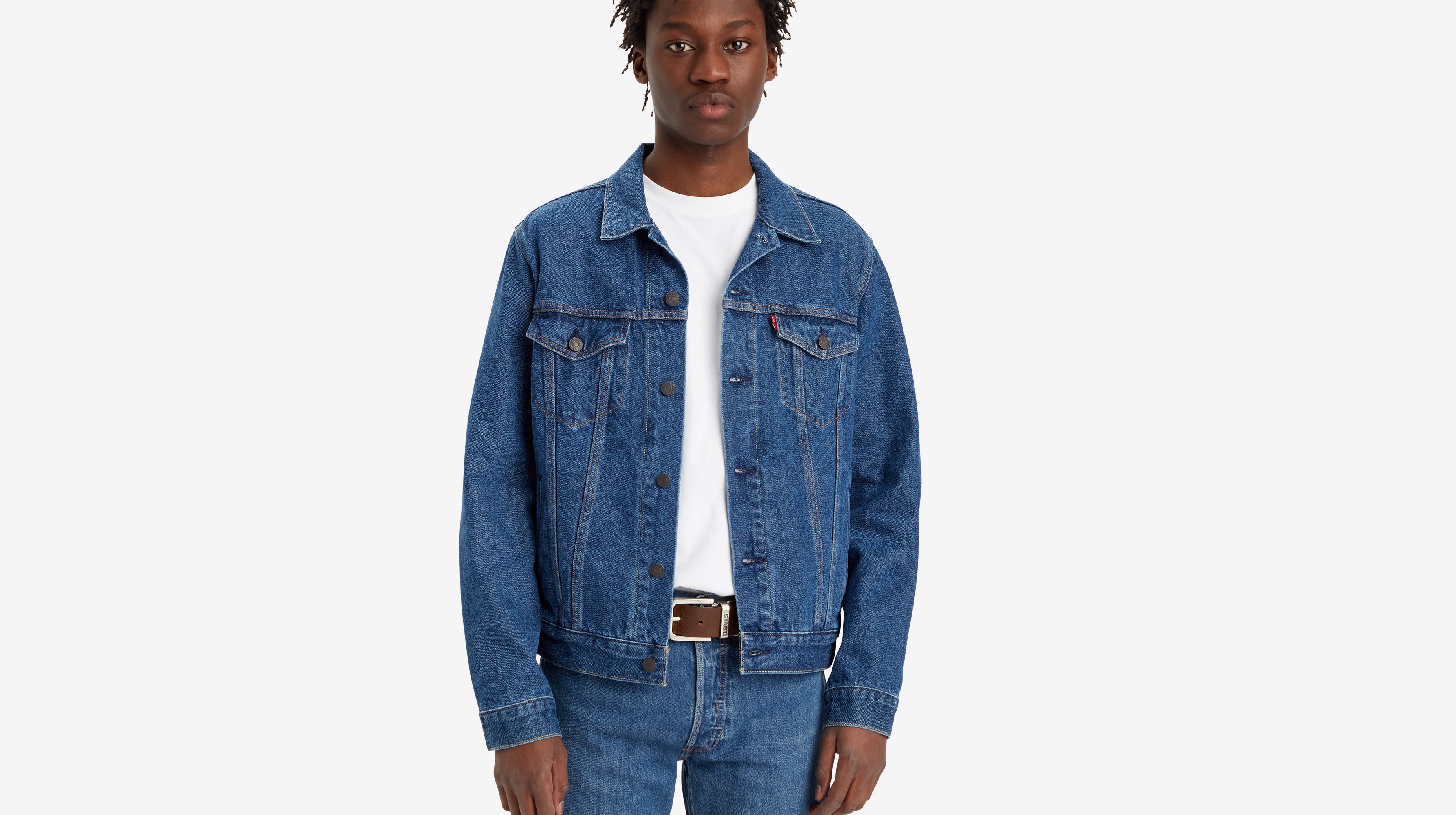Veste Trucker - Watermarks Embossed - Bleu