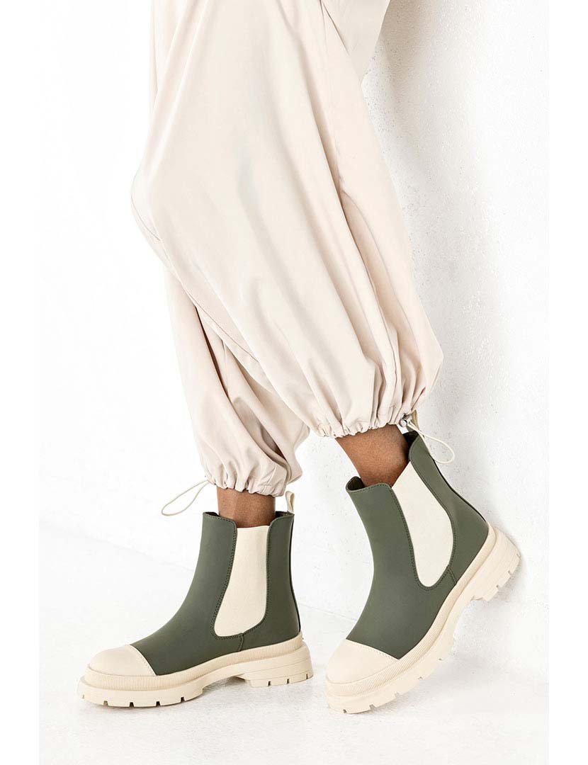 Green and Beige Chelsea Boots