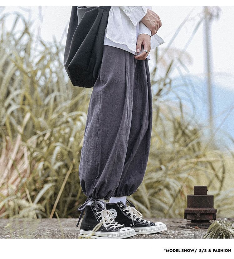 POSI - Effen cropped broek met wijde pijpen en trekkoord in de taille
