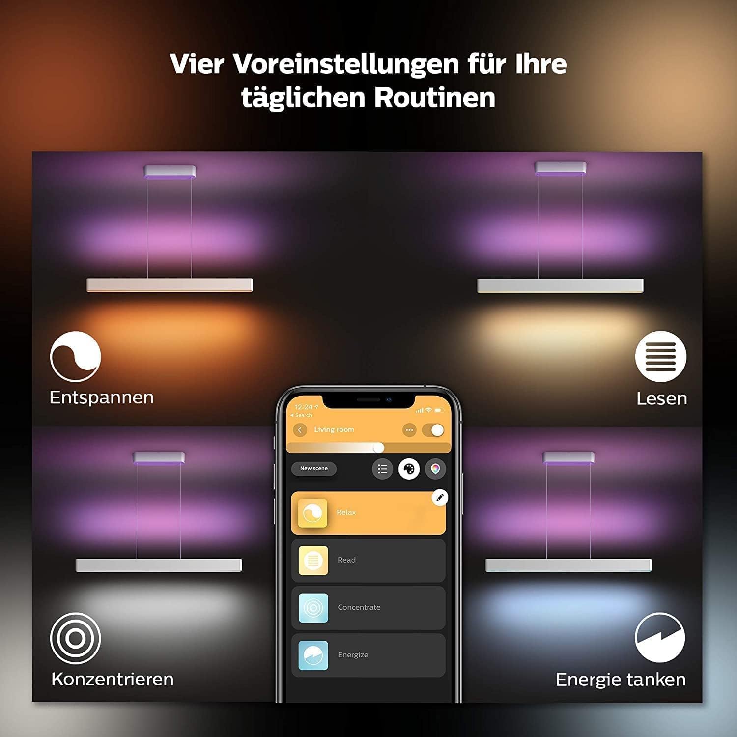 Philips Hue White & Color Ambiance Ensis Pendelleuchte (5.500 lm), dimmbare Esstischleuchte für das Hue Lichtsystem mit 16 Mio. Farben, smarte Lichtsteuerung über Sprache oder App, weiß