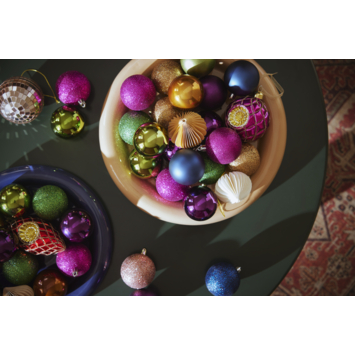 Christmas Goods kerstballen mix kunststof  25 stuks nachtblauw Ø 16 cm