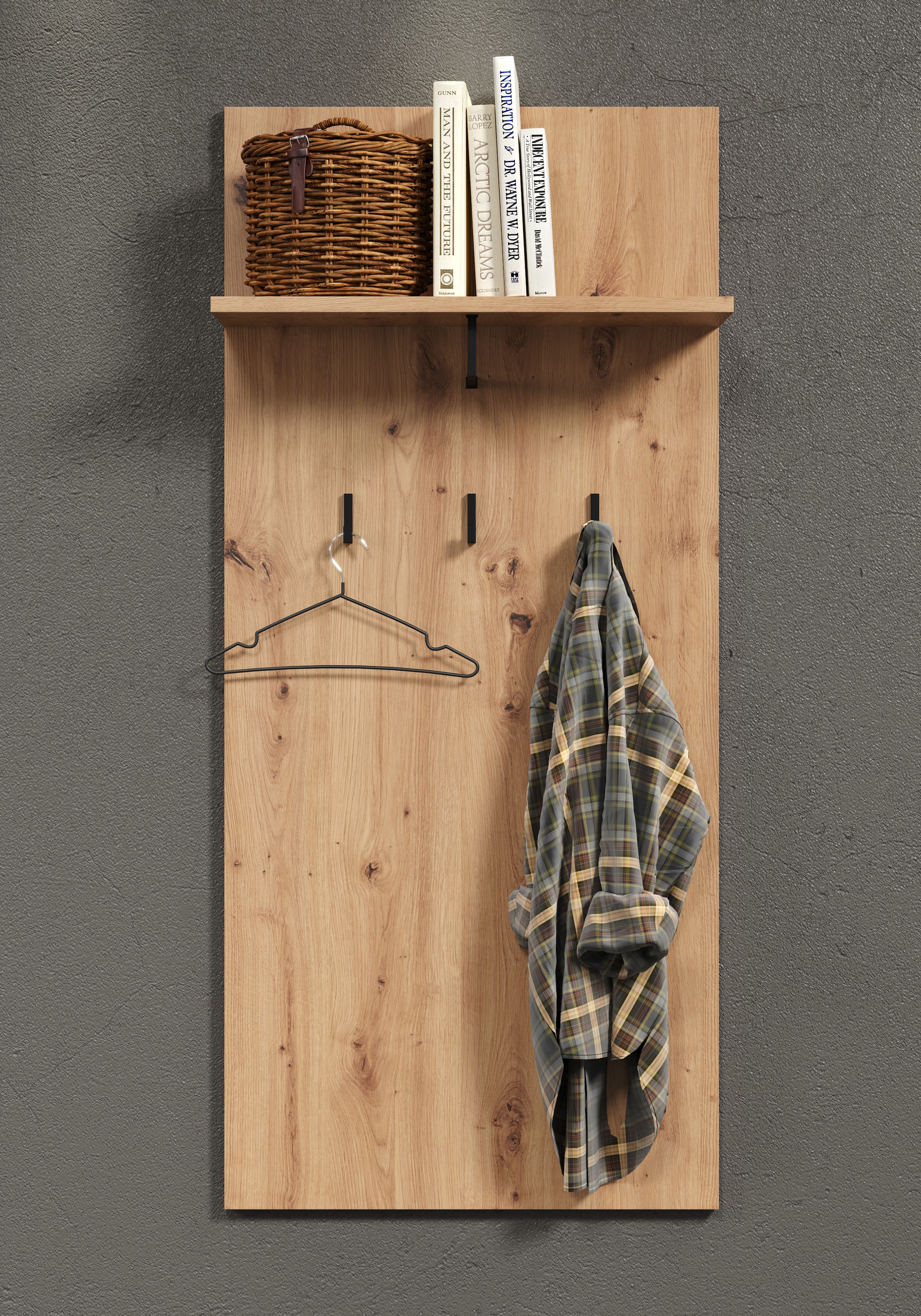 PLACES OF STYLE Garderobenpaneel »Tarragona« 1 Stk. tlg. Wandpaneel mit Ablage & Kleiderstange - (B/T/H) 63/30/139 cm