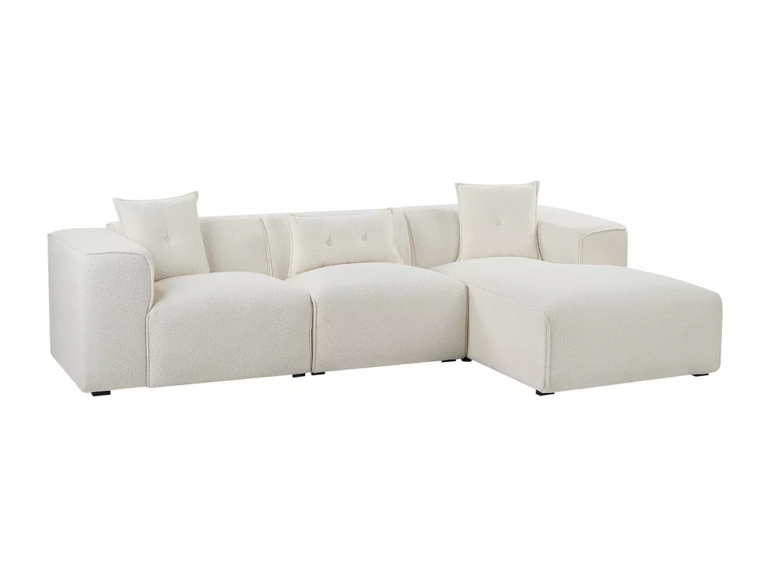 Canapé angle à gauche en tissu bouclé blanc cassé DOLVA