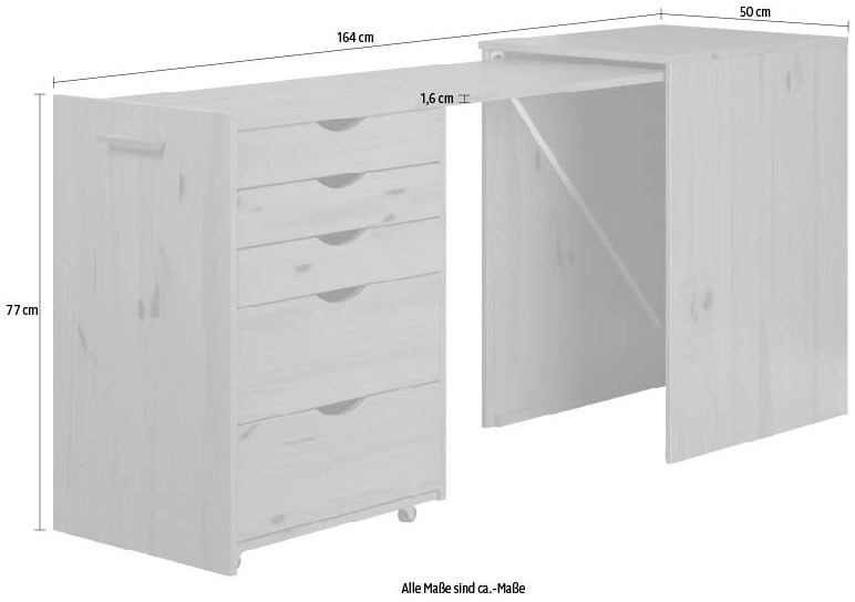 INTER-FURN Regal-Schreibtisch »Voltera« 1 Stk. tlg. kleiner Massivholz Schreibtisch, gross ausziehbar von 57 zu 164 cm