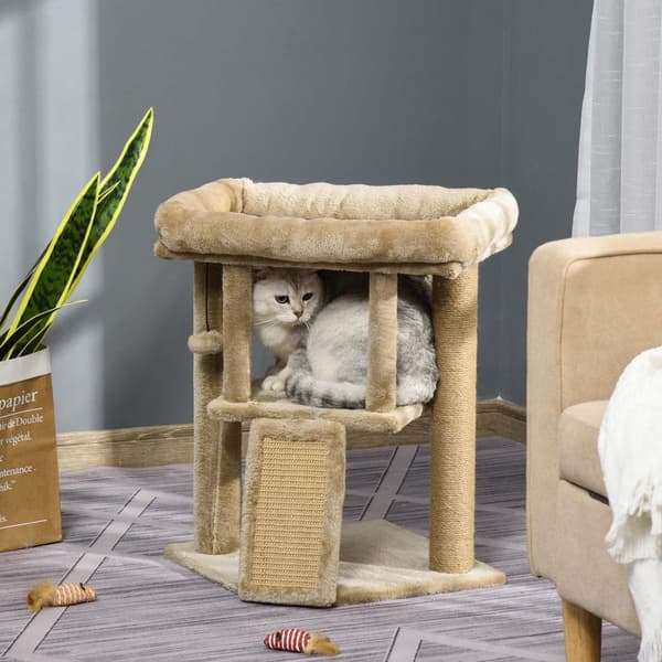 Cat Tree Med Jute Skrapematte Abbor Hengende Ball Skrapebrett Mdf Plysj Jute Kaffe Med Dørhull