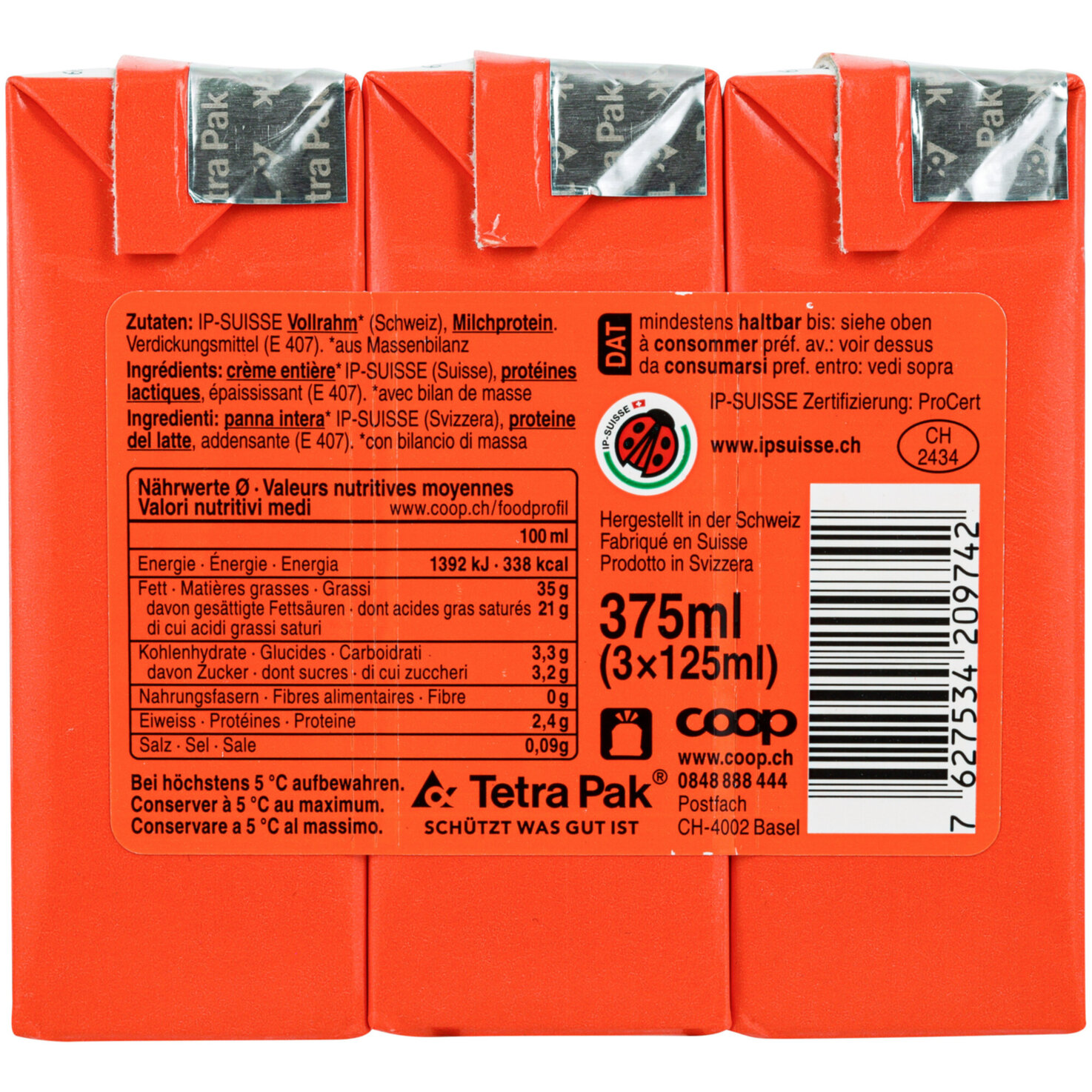 Vollrahm UHT IP-Suisse 3x125ml