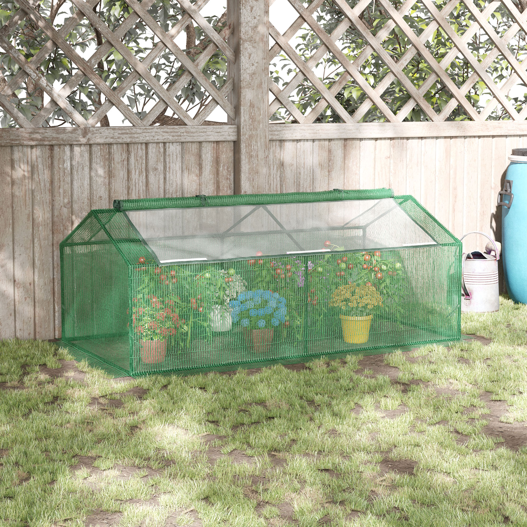 Estufa Outsunny Terrace 180x90x70 cm, com 2 janelas de enrolar, cobertura em PE e estrutura metálica, ideal para cultivo doméstico de plantas e flores.