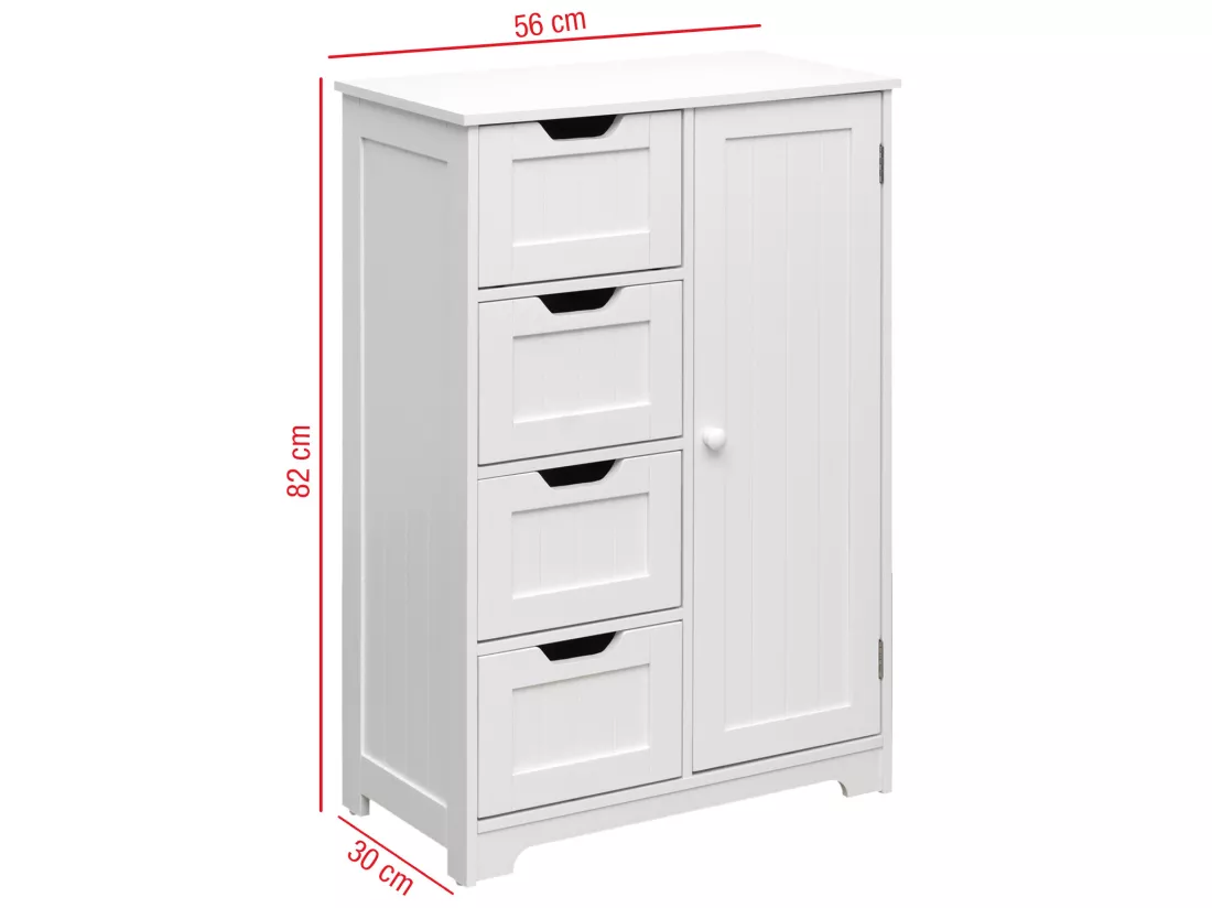 Meuble de salle de bain Moderne 4 Tiroirs 1 Porte Bois Blanc