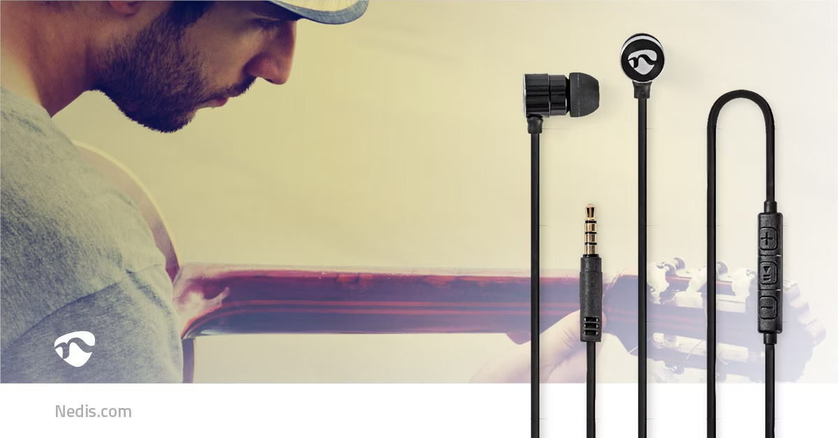 In-Ear Kopfhörer 3.5mm Klinken Anschluss mit Mikrofon und Lautstärkeregler (HPWD5020BK) - Schwarz