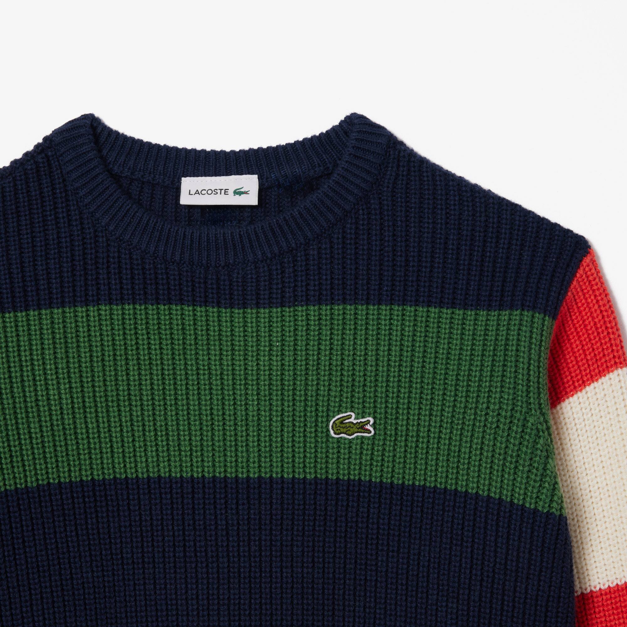 Pull à rayures et manche contrastée en maille Pullovers & Sweatshirts - Bleu - Lacoste - Enfant