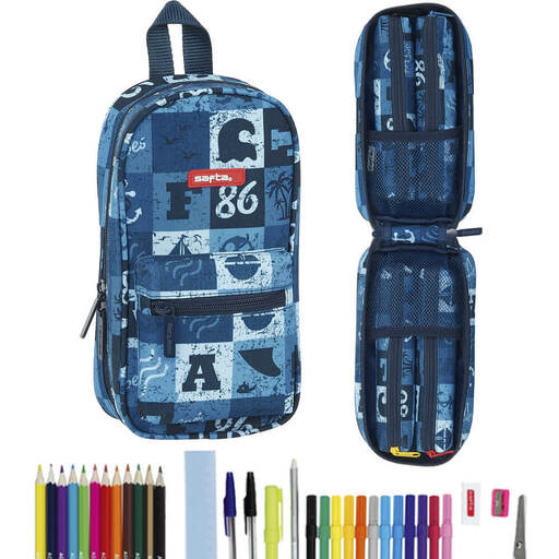 Estojo Maxi Safta Blue Vibes para Lápis, 33 Peças