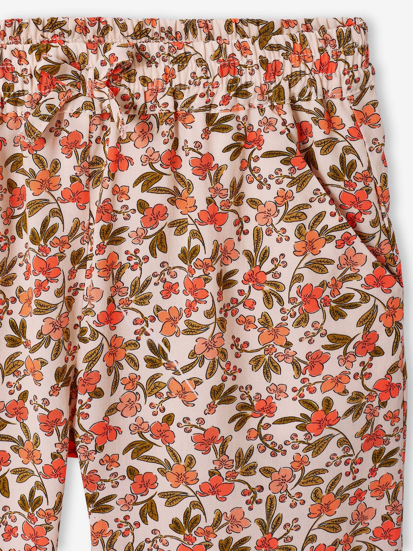 Conjunto de camiseta com nó e calça fluida estampada, para meninas, na cor amarela lisa tamanho médio.