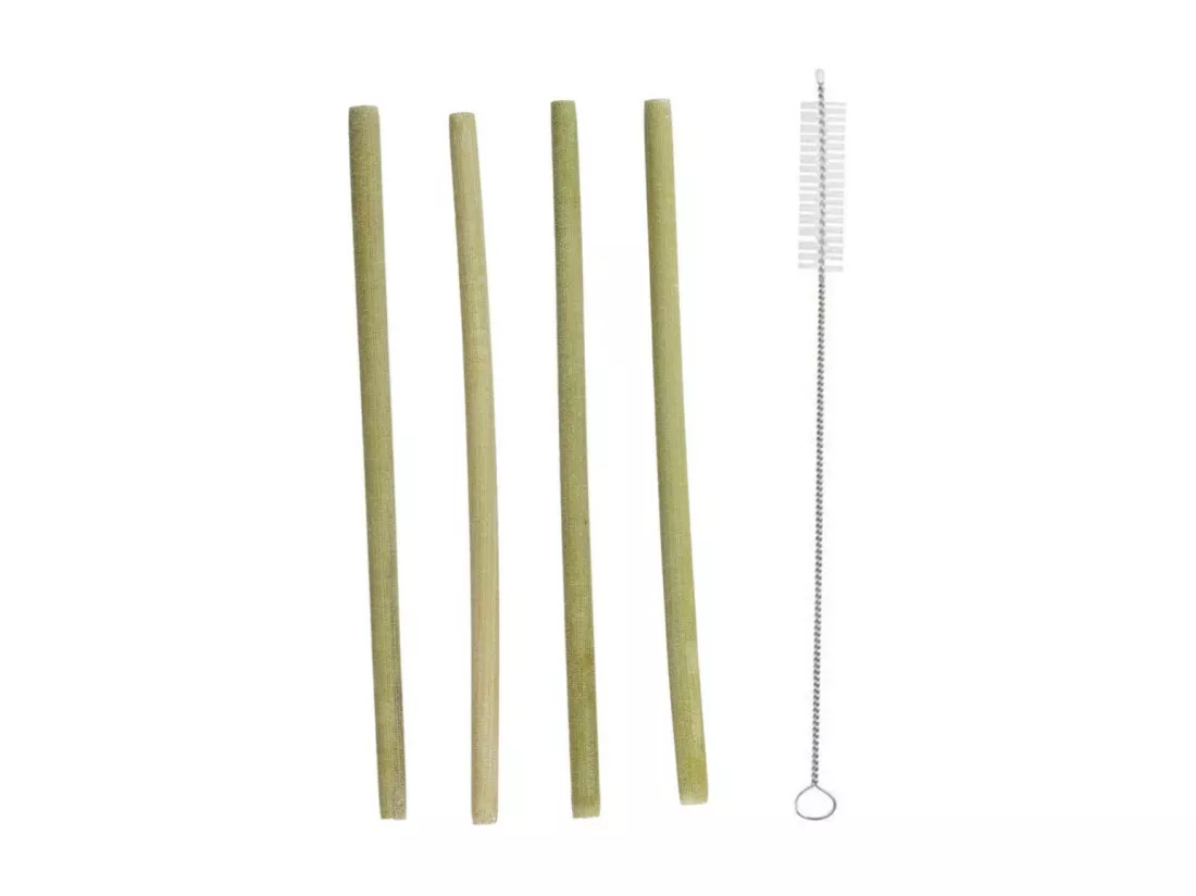 4 pailles en bambou avec goupillon