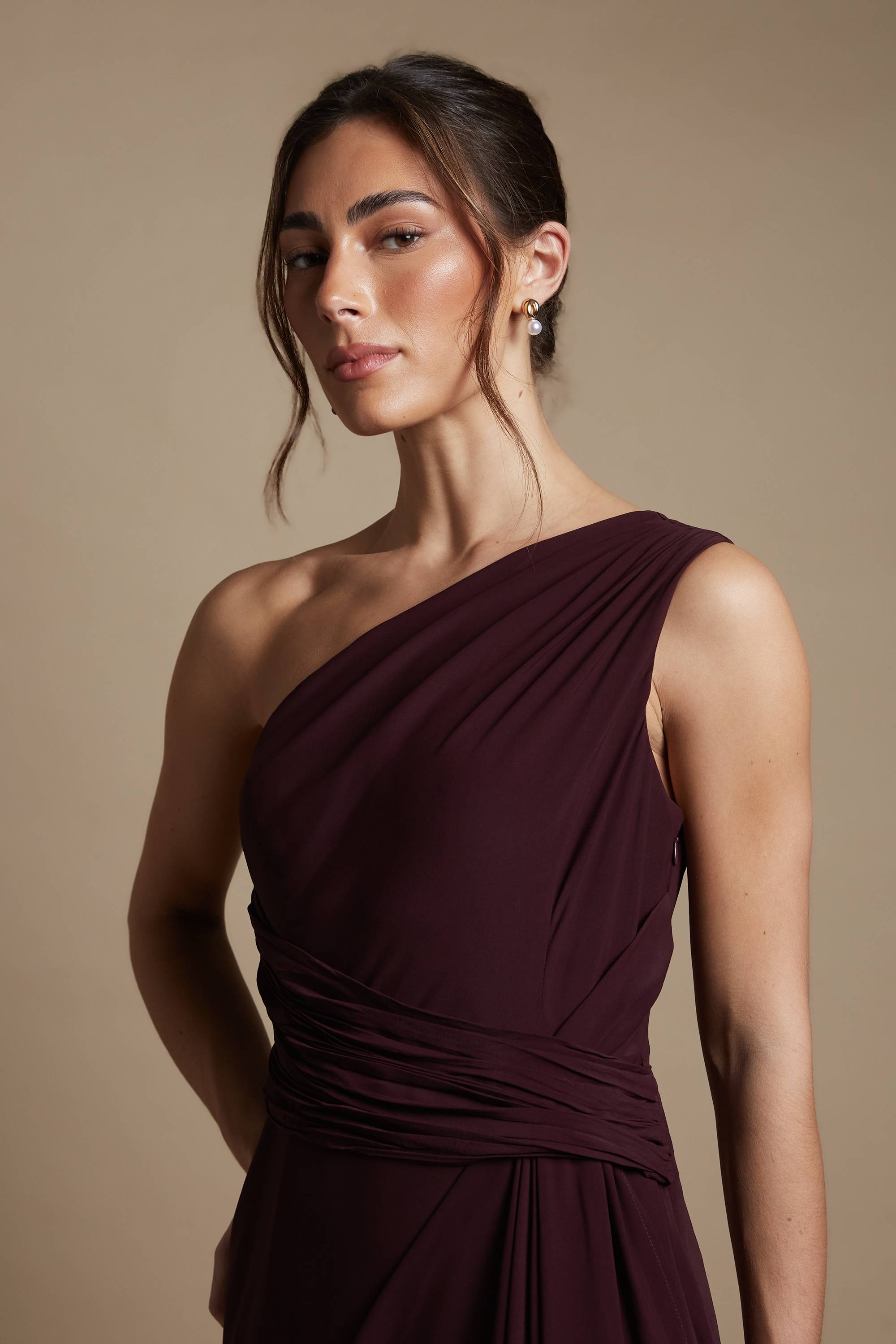 Coast Robe de Demoiselle d'Honneur Longue à Une Épaule avec Ceinture