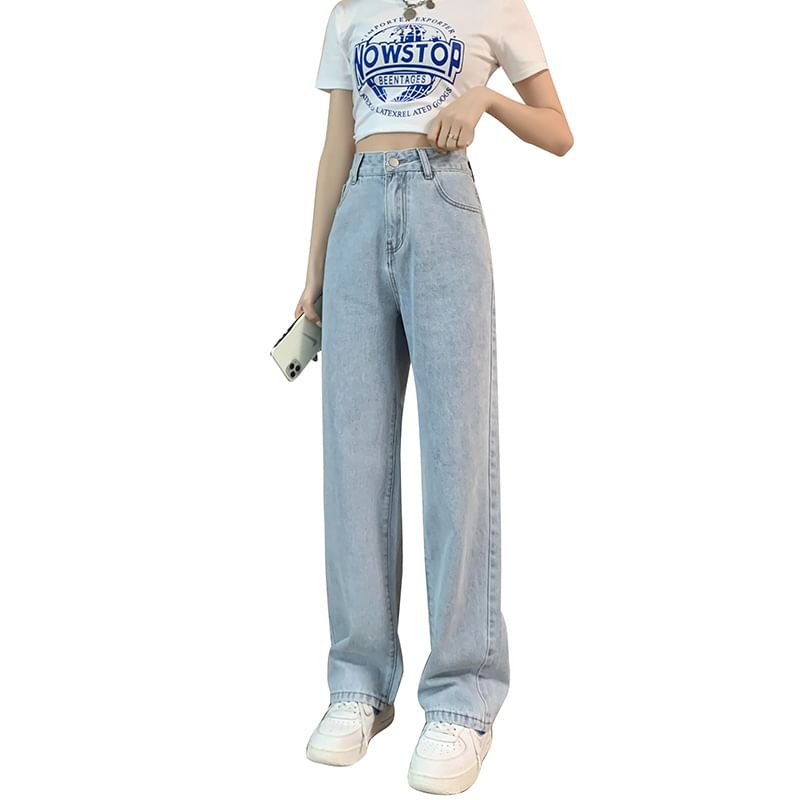 Jaqmine - High Waist Washed Wide Leg Jeans