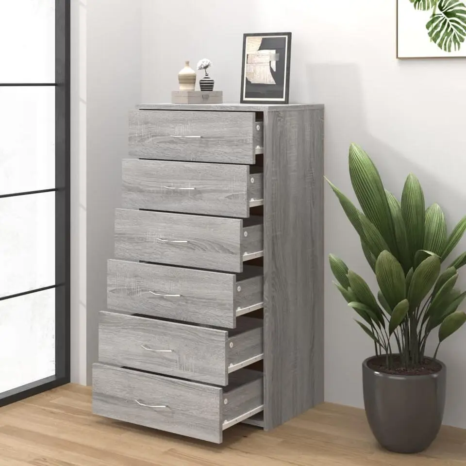 vidaXL - Dressoir met 6 lades - Grijs sonoma eiken - Bewerkt hout - 50x34x96 cm