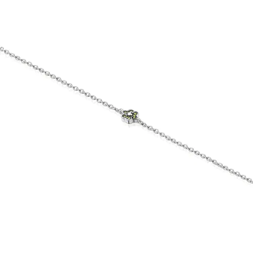 Pulseira TOUS New Motif em prata com flor de diopsídio cromado.
