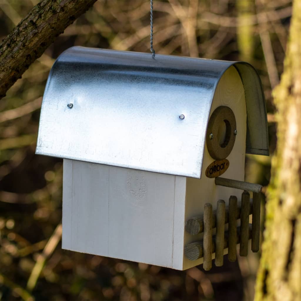 Nichoir à oiseaux ivory avec toit arrondi en zinc blanc/argenté