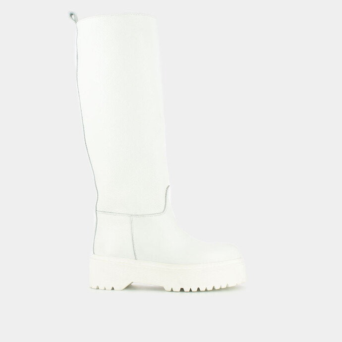 Bottes à semelle épaisse crantée  en cuir grainé blanc