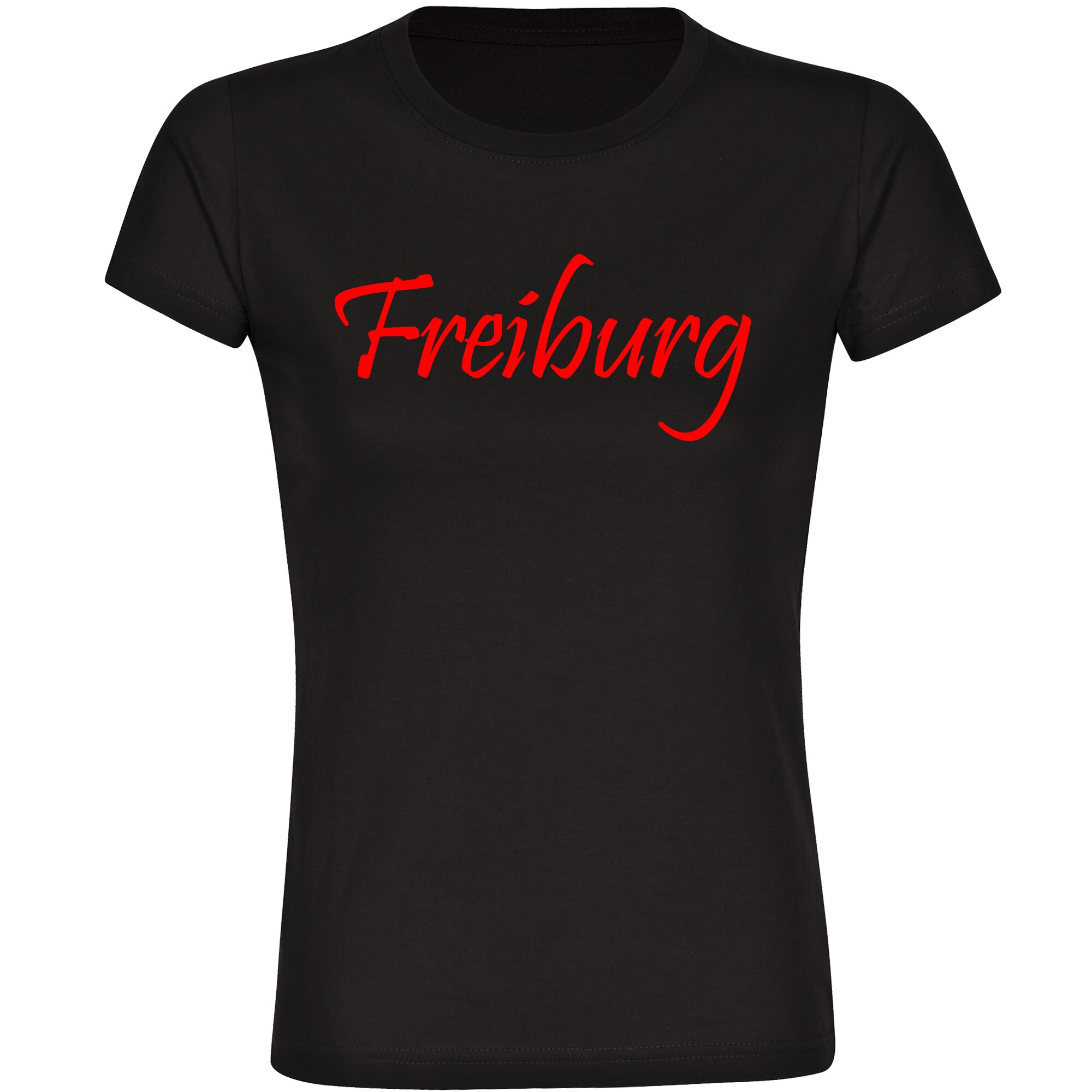 multifanshop® Damen T-Shirt - Freiburg - Schriftzug - Druck rot